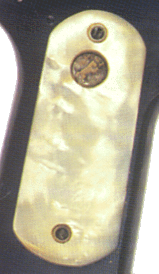 Close-up of Model 1902 mother-of-pearl grip